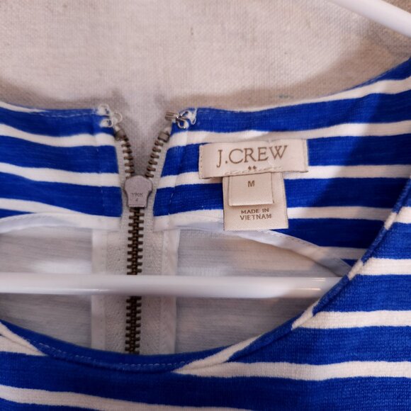 J. Crew Striped Pleated Ponte Dress Womens Medium Zip Back Blue White - Picture 7 of 12